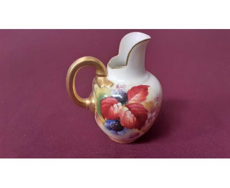 Royal Worcester jug with hand painted berry and leaf decoration, signed K Blake, 10.5cm high
