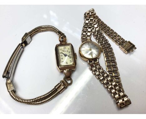 Two vintage ladies 9ct gold Verity wristwatches, one on 9ct gold bracelet, the other platedCircular cased watch- weighs 18.2 
