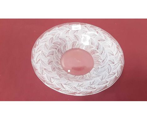 Rene Lalique glass bowl with stylised leaf decoration, signed R Lalique, France, 31cm diameter