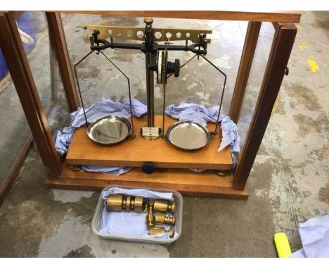 Vintage cased chemical balance, 45.5cm wide