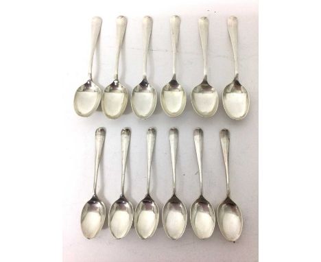 Six George V Hanovarian Rat Tail pattern teaspoons (Sheffield 1931), together with a set of six similar coffee spoons (Sheffi