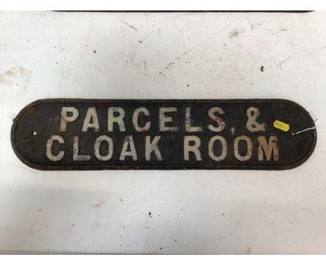 Original cast iron railway sign - Parcels, &amp; Cloak Room, 50cm in length.