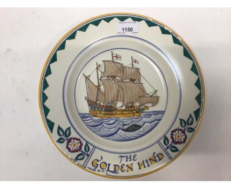 Poole pottery The Golden Hind dish 1951, ship drawn by Margaret Holder and painted by Eileen Hunt, 277.5cm diameter