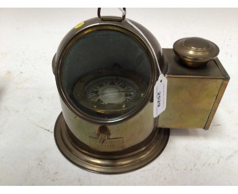 German brass ships binacle compass together with a reproduction brass sextant in case (2)