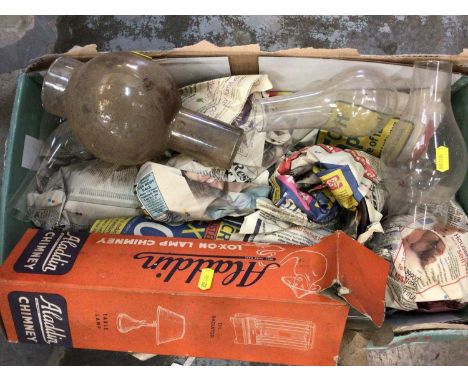 One box of oil lamp chimneys and other oil lamp parts