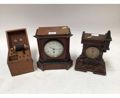Gothic style clock, another clock and a telegraph machine