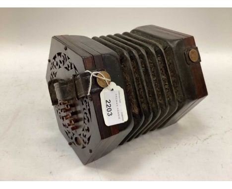 Victorian 48-button rosewood concertina by Wheatstone, with fretwork ends