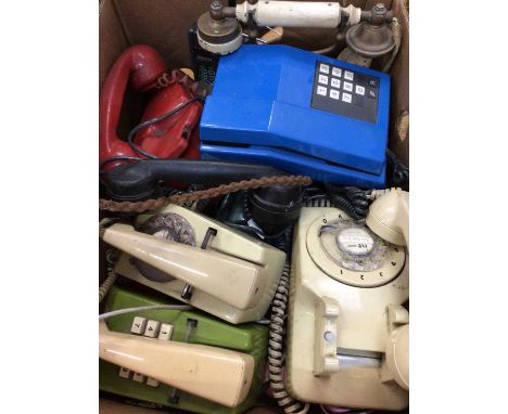 Two boxes of vintage and novelty telephones