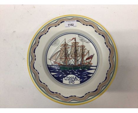 Poole pottery dish 1976 - Poole Whaler 1783, ship drawn by Arthur Bradbury and painted by Nellie Blackmore, 27.5cm diameter