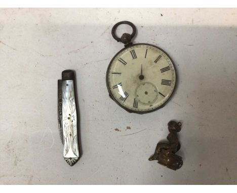Novelty cigar lighter, together with a silver blade pen knife and a pocket watch