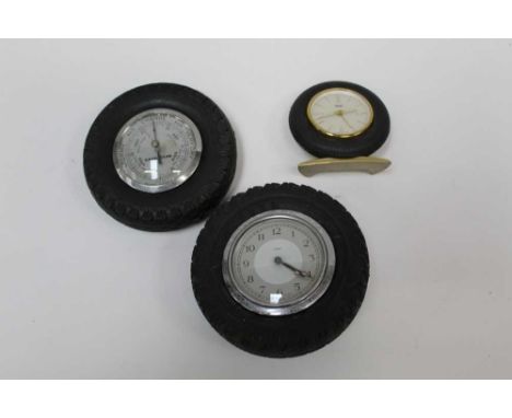 Goodyear tyres advertising / promotional desk aneroid barometer in the form of a tyre, together with two similar clocks (3)