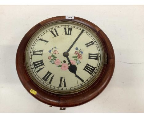 Mahogany fusee wall clock with painted floral decoration to dial