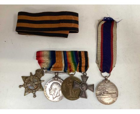 First World War and later Royal Navy Long Service Good Conduct medal comprising 1914 - 15 Star, War and Victory medals named 