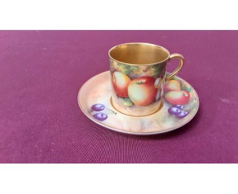 Royal Worcester coffee can and saucer with hand painted fruit decoration, signed E TownsendDates marks for 1935