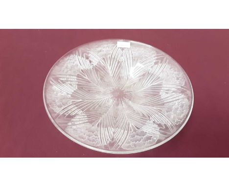 Lalique glass dish in the Oeillets pattern, 35.5cm diameter, signed R Lalique, France