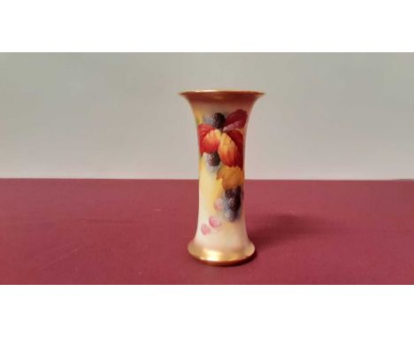 Royal Worcester vase with hand painted berry and leaf decoration, signed K Blake, 15cm high