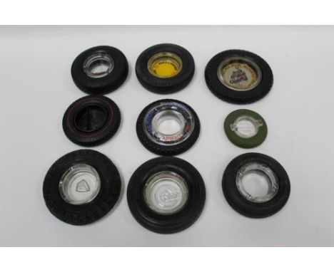 Collection of vintage promotional / advertising ashtrays in the form of tyres, various names including Bridgestone and Goodye