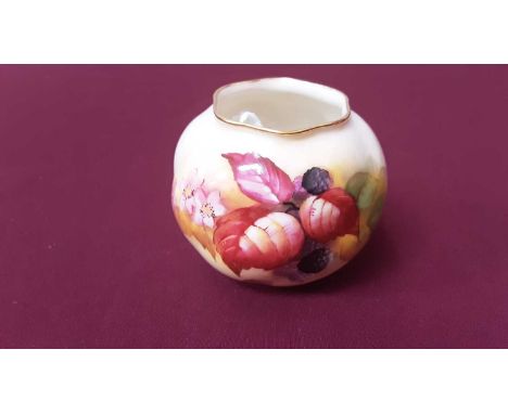 Royal Worcester vase with hand painted berry and leaf decoration, signed K Blake, 6.5cm high