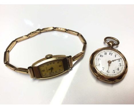 14ct gold vintage Eterna wristwatch and 14ct gold cased fob watch Total weight 32.8 grams 