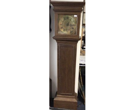 18th century 30 hour longcase clock by Hedge of Colchester, the 11" square brass dial with cast brass spandrels and date aper