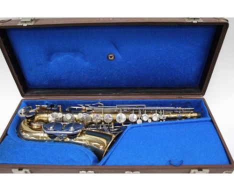 Sonora saxophone in case, together with a Viceroy Accordion