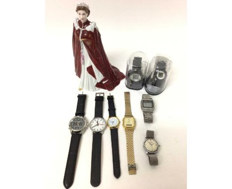 Lot wristwatches and Royal Worcester porcelain figure of H.M.Queen Elizabeth II