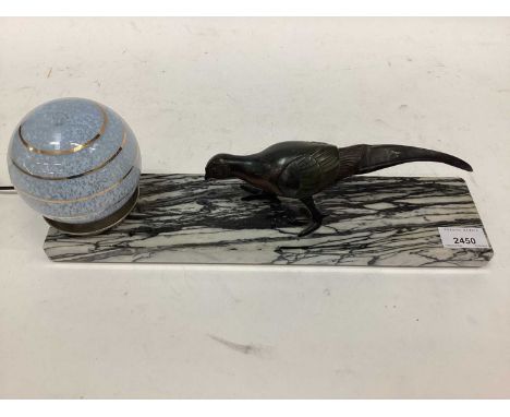 Art Deco style lamp, in the form of a green-patinated spelter bird on a marble base