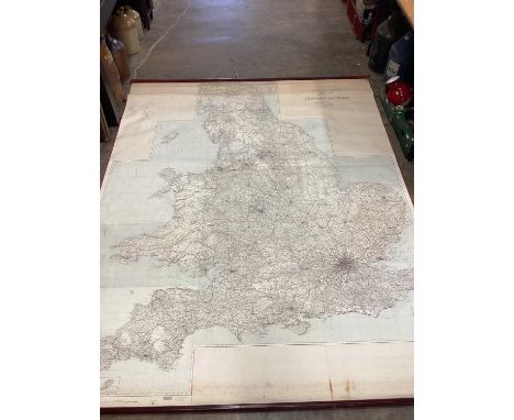 Large canvas backed Ordnance Survey map of England and Wales, published 1923Approximately 265 x 213cm