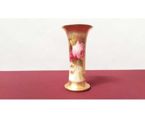 Royal Worcester vase with hand painted rose decoration, signed K Blake, 21.5cm high