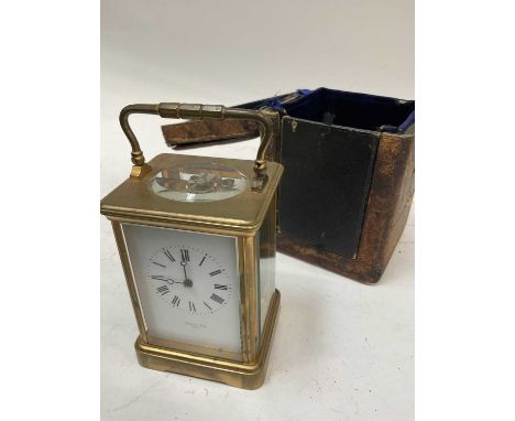 Early 20th century French brass carriage clock retailed by Furber and Sons, Paris, height to top of handle 19cm, cased 