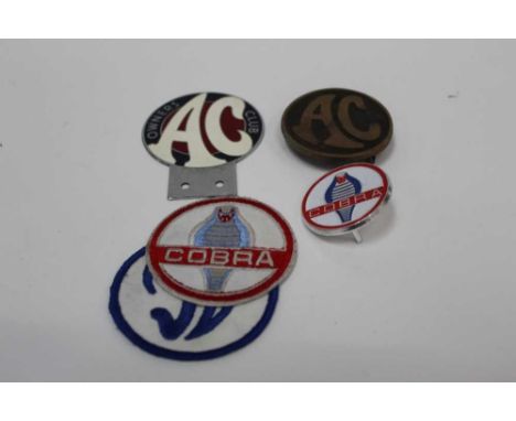 Vintage chrome and enamel AC cars owners club badge, together with other AC and Cobra badges (5).
