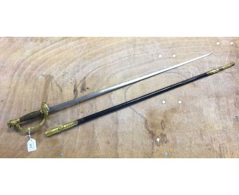 Good quality Victorian Court sword by Mole, with ormolu helm pommel, eagle and scale decoration, etched blade in gilt metal a