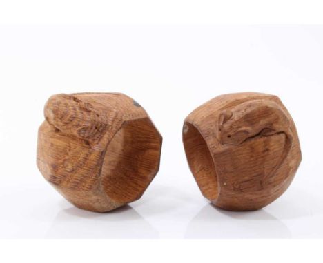 Pair of Robert 'Mouseman' Thompson of Kilburn, carved oak napkin rings