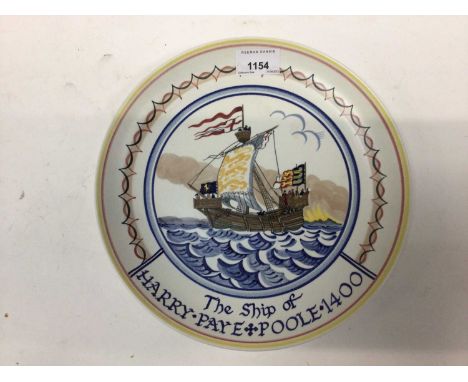 Poole pottery dish 1975 - The Ship of Harry Paye 1400, ship drawn by Arthur Bradbury and painted by Karen Hickisson, 25.5cm d