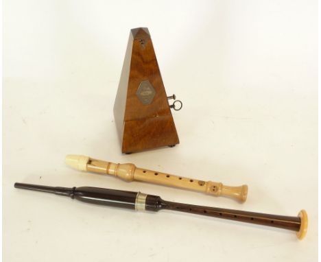 TWENTIETH CENTURY 'REGAL' ROSEWOOD FINGER PIPE FOR A SET OF BAG PIPES , stamped R.G. Lawrie, Glasgow with simulated ivory dis