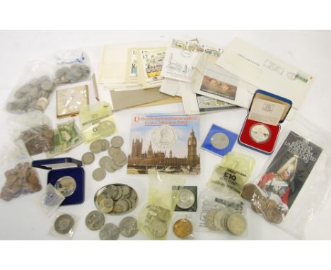 COLLECTION OF MAINLY MID TWENTIETH CENTURY G.B. COINAGE to include commemorative medallion Tower Mint 'Great Railway Expositi