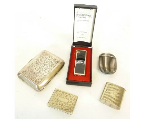 SMALL SILVER POCKET CIGARETTE BOX, with foliate scroll decoration, Birmingham 1926, 2.2oz, a ROUNDED OBLONG AND REEDED ELECTR
