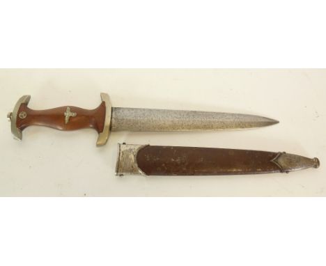*GERMAN WORLD WAR II STURM ABEILUNG (SA) DAGGER, the brown wood handle inlet with SA  and Nazi logo's, the double edge diamon