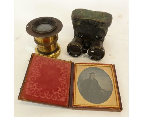 NINETEENTH CENTURY BRASS LARGE CAMERA LENS INSCRIBED 'BUECH'S PORTRAIT APLANAT NO. 3 FOCUS 11in' having calibrated aperture s