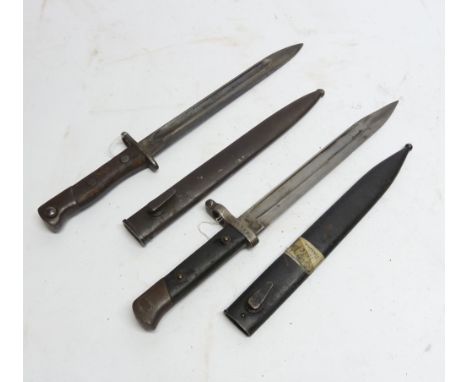 PROBABLY AUSTRIAN/HUNGARIAN KNIFE BAYONET with ground down blade in associated metal scabbard and ANOTHER KNIFE BAYONET the s