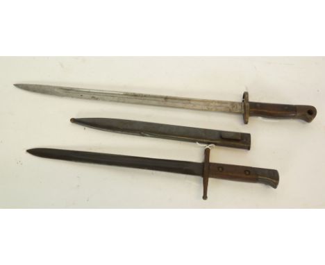 BRITISH 1907 PATTERN SWORD BAYONET by Wilkinson, having 17" (43.2cm) single edge blade and wood grips and a POSSIBLY ITALIAN 
