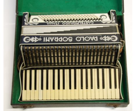 PAOLO SOPRANI, CASTELFIDARDO ITALIA EARLY 20TH CENTURY PIANO ACCORDION with ornate black and white plastic case, decorated in