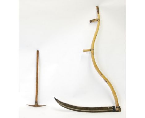 WESTERN SNATH CO. U.S.A. HAND FORGED LARGE TWO HANDLED SCYTHE, of traditional form with 33" (84cm) long curved blade (bears p