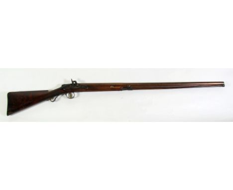 19TH CENTURY 12 BORE SINGLE BARREL PERCUSSION SPORTING GUN the browned barrel octagonal at the breech and with black powder p