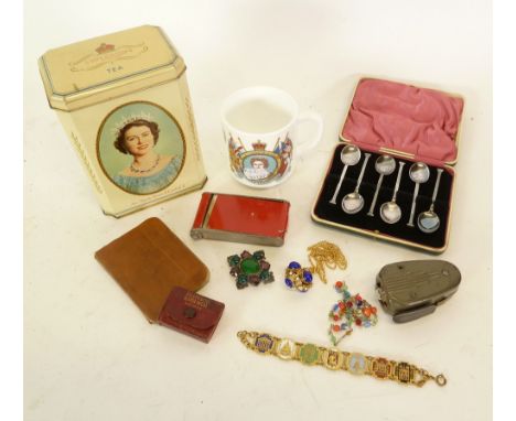 MIXED LOT TO INCLUDE;  Queen Elizabeth II Coronation 'Barbers Tea' TIN, 1953, early Philips hand powered  POCKET TORCH (type 