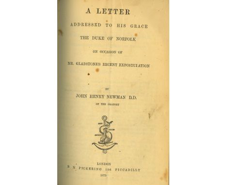 Pamphlets: Gladstone, Manning, Cardinal Newman Ullathorne, Fessler, etc. On Infallibility, a group of 6 works, L. 1874 - 1875