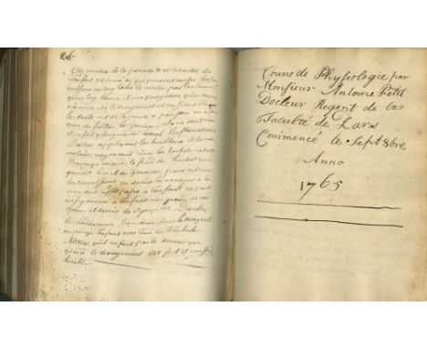 M/ss Book of 18th-century French Lessons in AnatomyManuscripts: Comprises notes on a course of Lectures in Paris University. 