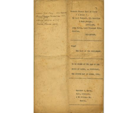 Typescript of a 1752 Court Case Regarding Lands in KerryCo. Kerry:  Typescript (22 pp) of a case to be heard by the Irish Hou