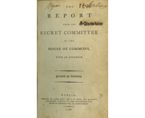 [1798 Interest] Report of Committee of Secrecy of the House of Commons, ordered to be Printed 15th March 1799, 8vo D. (John E
