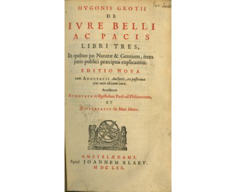 Original Signed VolumeFrom the Dean Swift's Library[Swift (Dr. Jonathan)] Grotius (Hugo). De Jure Belli ac Pacis Libri Tres, 